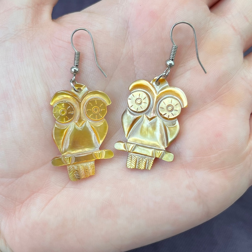 Pearlescent owl earrings